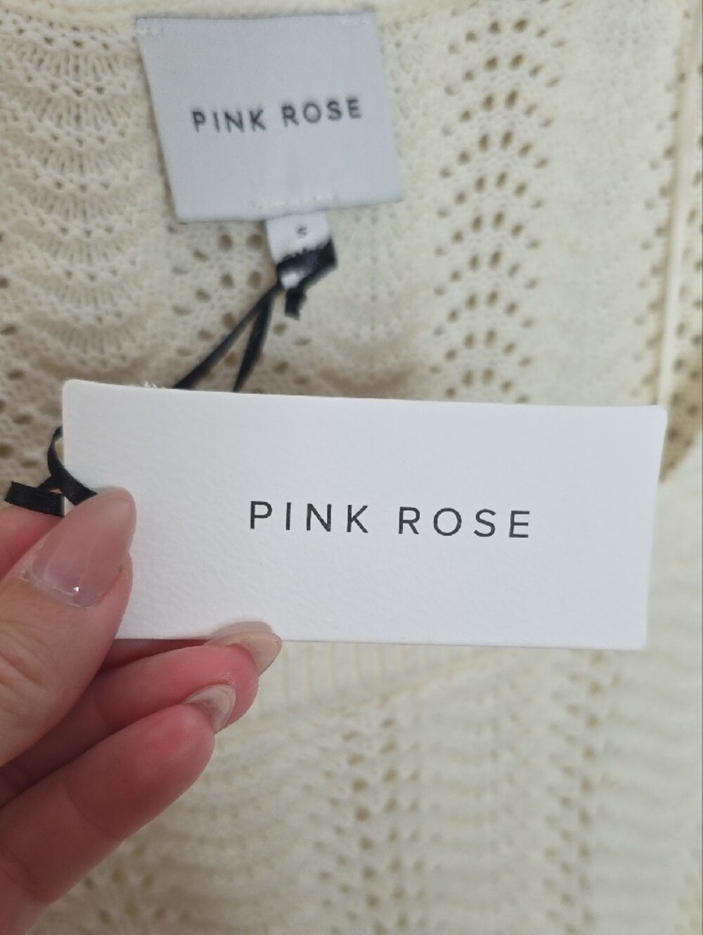 Pink Rose Cream Open Knit Cropped Sweater Size Sm Boho Bell Sleeve Top Coquette - Picture 6 of 12